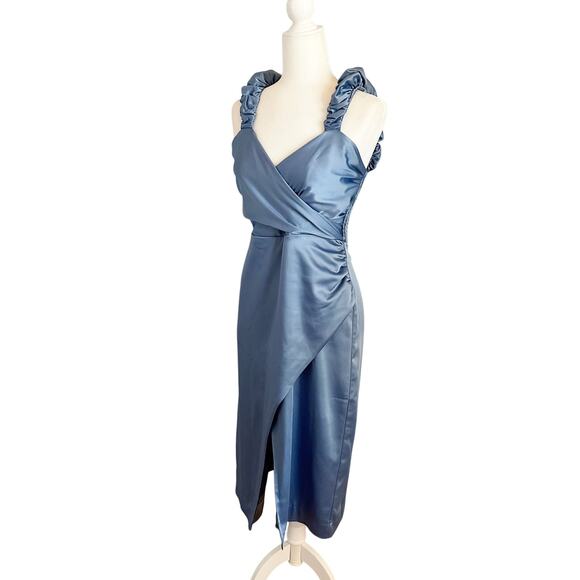 Anthropologie Ruched Sweetheart Midi Dress Medium Blue NWT - Picture 4 of 8